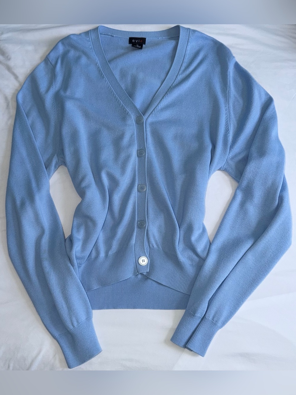 Vintage Evie Light Baby Blue Cotton V-Neck Size XL Retro Y2K Cardigan Sweater - Picture 3 of 16